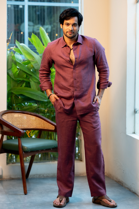 Coastal Muse β Maroon Linen Shirt
