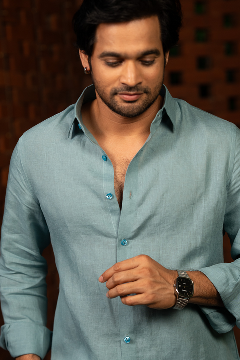 Azure Breeze β Blue Linen Shirt