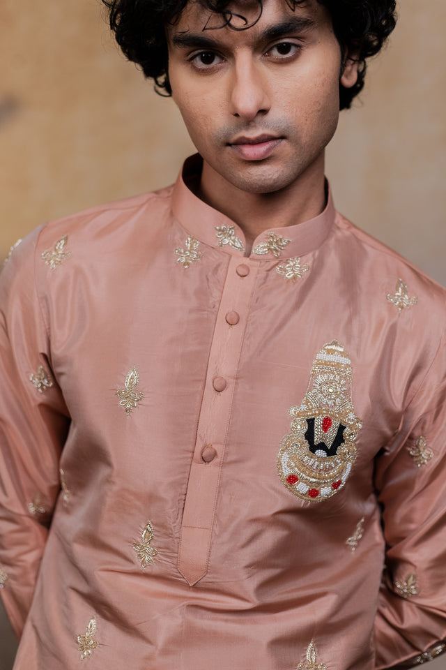 Balaji Ratna — Brown Hand Embroidered Semi Pattu Silk Kurta
