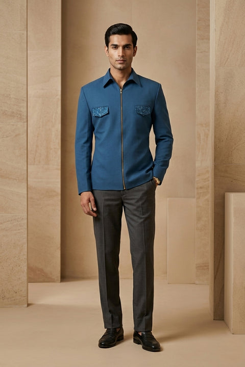 Monaco Blue — Midnight Blue 4-Way Stretch Shacket