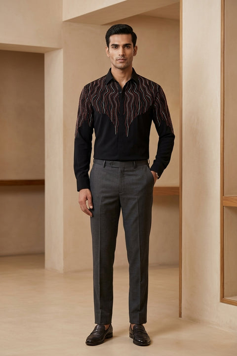 Waveform — Black Hand Embroidered Armani Fabric Shirt