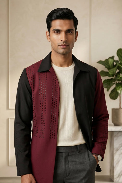 Shadeform — Burgundy Thread Embroidered British Fabric Shacket