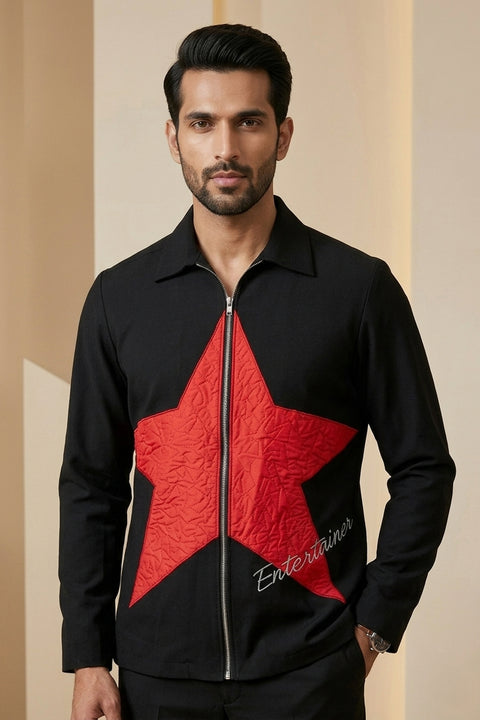 Enzo — Black Thread Embroidered British Fabric Shacket