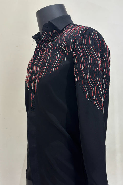 Waveform — Black Hand Embroidered Armani Fabric Shirt