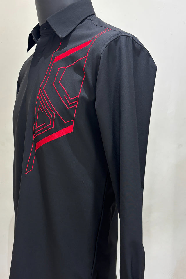 Axton — Black Thread Embroidered 4-Way Stretch Shirt