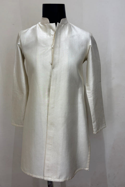 Shikar — Off White Hand Embroidered Dupion Silk Nehru Jacket Set