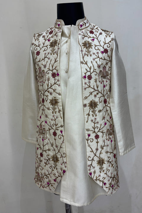 Shikar β Hand Embroidered Dupion Silk Nehru Jacket Set