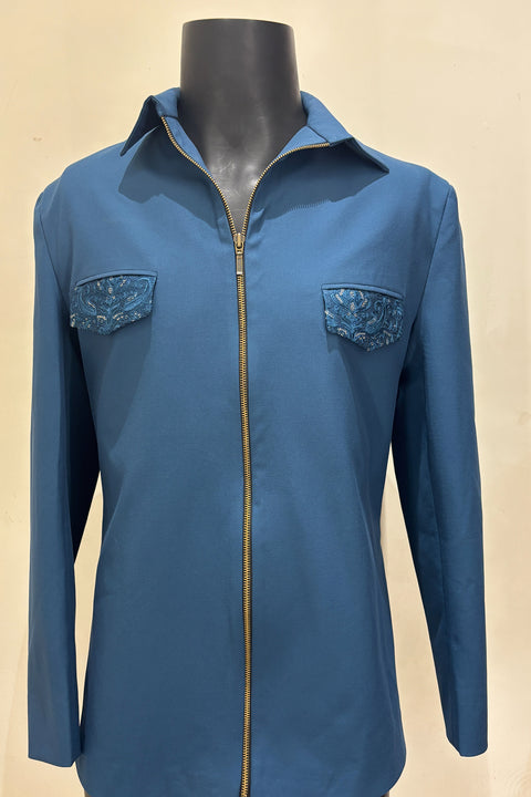 Monaco Blue — Midnight Blue 4-Way Stretch Shacket