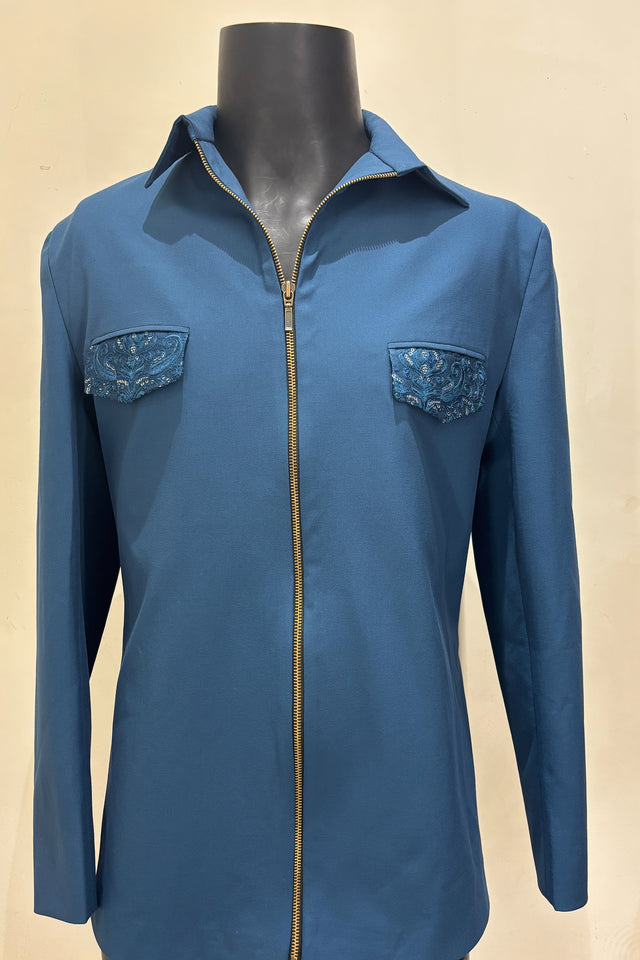 Monaco Blue — Midnight Blue 4-Way Stretch Shacket