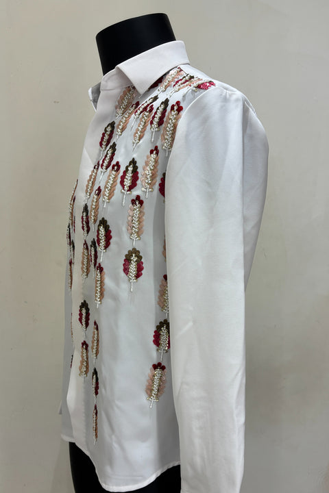 Meher — White Hand Embroidered Armani Fabric Shirt