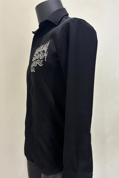 Echo Lines — Black Hand Embroidered Armani Fabric Shirt