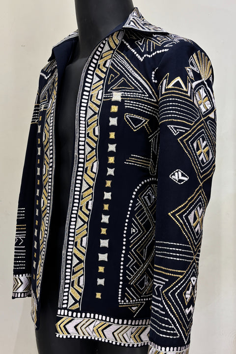Alaric β Midnight Blue Thread Embroidered 4-Way Stretch Shacket