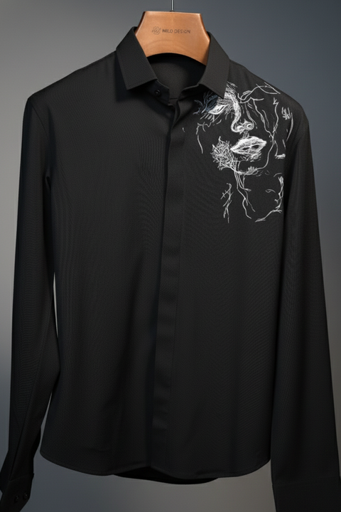 Mono — Black Hand Painted 4-Way Stretch Urban Shirt