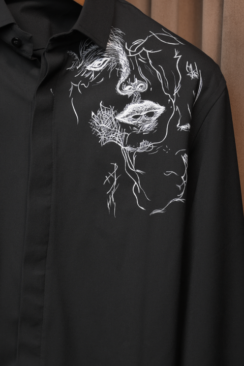 Mono β Black Hand Painted 4-Way Stretch Urban Shirt