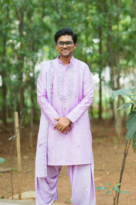 Luxe Patiala β Lavender Hand Embroidered Silk Kurta Set