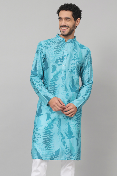 Hojas — Blue Leaf Print Cotton Kurta