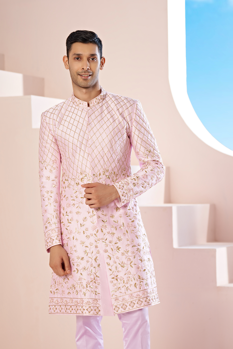 Elysium β Pink Hand Embroidered Dupion Silk Sherwani