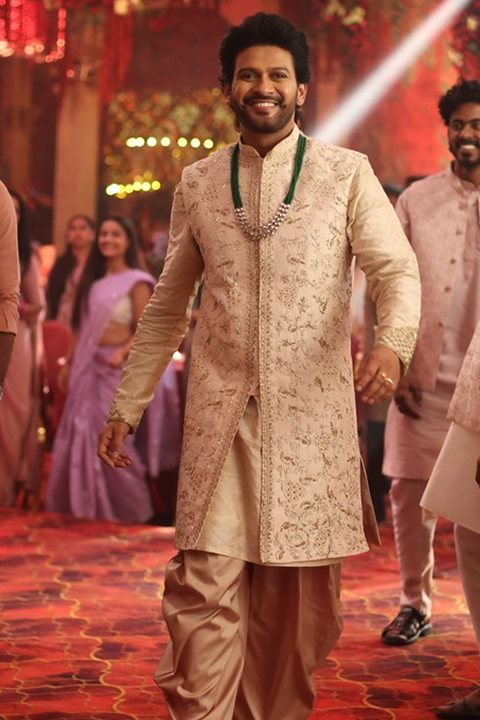 Royal Sand — Sand Hand Embroidered Dupion Silk Sherwani Set