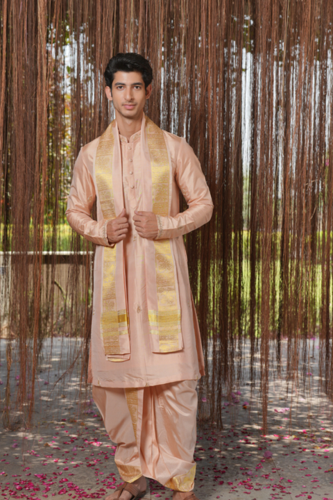 Sakura Kanjivaram — Dusky Pink Thread Embroidered Kanjivaram Pattu Silk Kurta Set