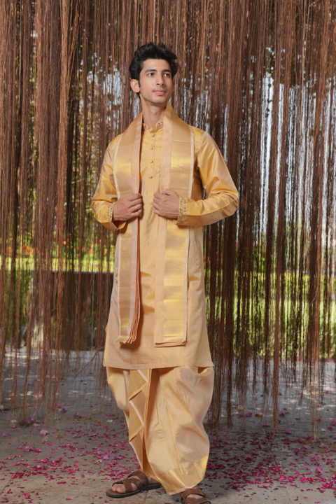 Ambaram Kanjivaram — Gold Hand Embroidered Kanjivaram Pattu Tissue Silk Kurta Set