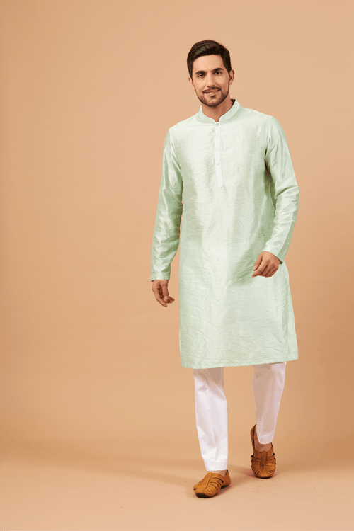 Pastel Green — Plain Falling Raw Silk Kurta