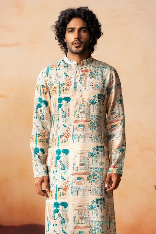 Foret — Cream Forest Print Silk Kurta