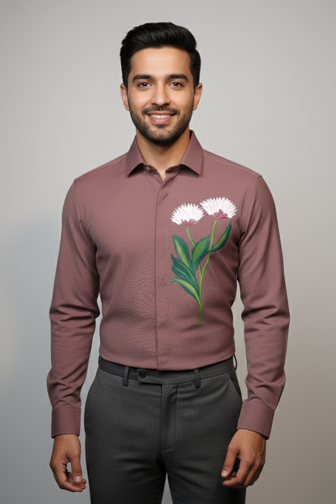 Rosewood β Mauve Hand Painted Floral 4-Way Stretch Urban Shirt