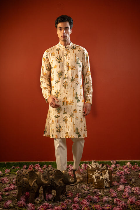 Vanya — Cream Printed Falling Raw Silk Kurta