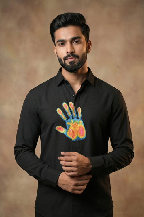 Palm Mark — Black Hand Painted Palm 4-Way Stretch Urban Shirt