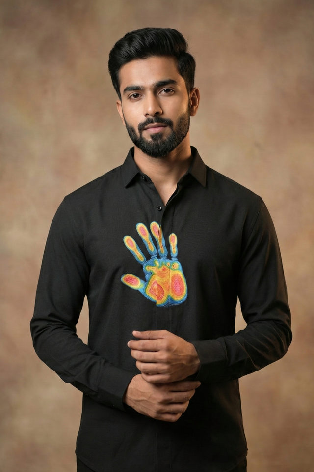 Palm Mark — Black Hand Painted Palm 4-Way Stretch Urban Shirt
