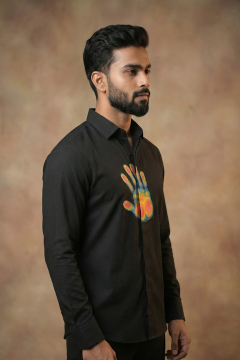 Palm Mark β Black Hand Painted Palm 4-Way Stretch Urban Shirt