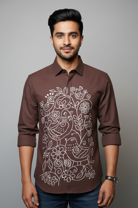 Coco Vine — Brown Pattern Cotton Blend URBAN Shirt