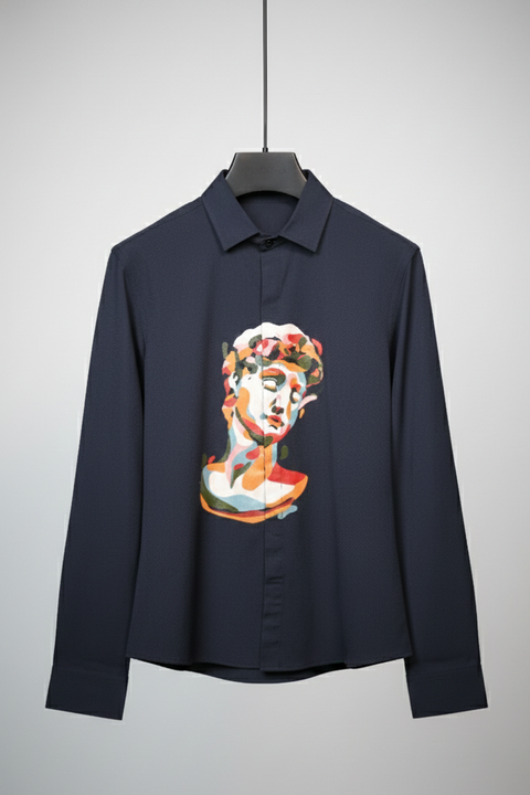 Eclipse Artistry — Midnight Blue Hand Painted 4-Way Stretch Urban Shirt