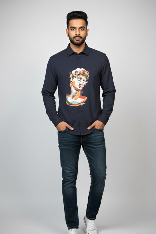 Eclipse Artistry — Midnight Blue Hand Painted 4-Way Stretch Urban Shirt