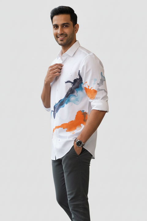 Inkrush — White Hand Painted 4-Way Stretch Urban Shirt