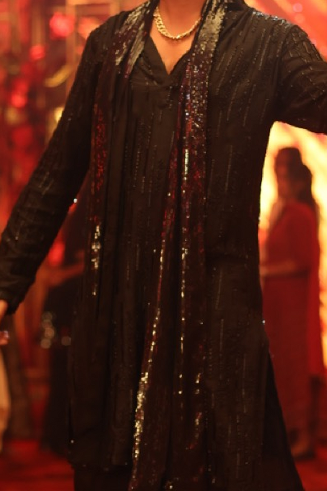 Kala Viraj — Black Hand Embroidered Falling Raw Silk Kurta