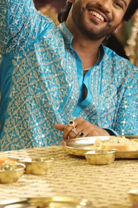 Aarohan Neel β Aqua Blue Embroidered Dupion Silk Kurta