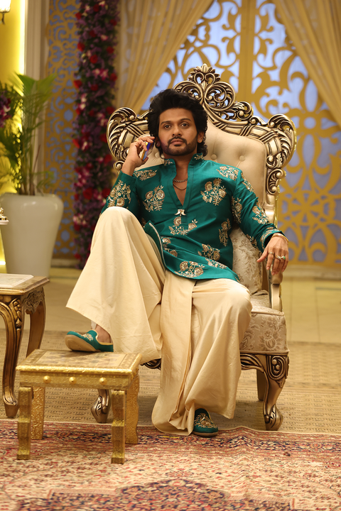 Virasat Neel — Royal Blue Hand Embroidered Dupion Silk Kurta