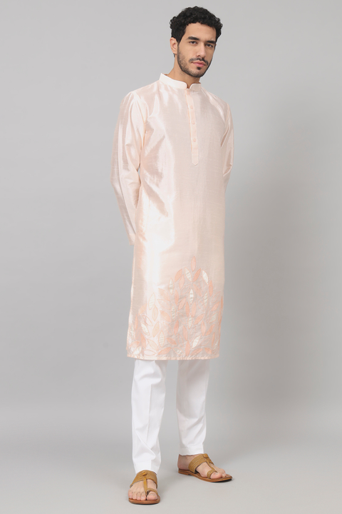 Abrikos β Peach Embroidered Semi Raw Silk Kurta