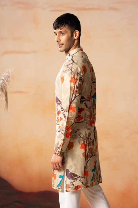 Serene — Cream Bird Print Cotton Kurta
