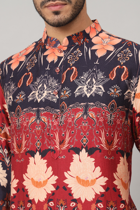 Blossom — Blue Blossom Print Cotton Kurta