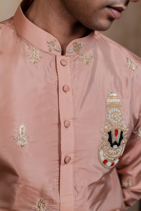 Balaji Ratna β Brown Hand Embroidered Semi Pattu Silk Kurta