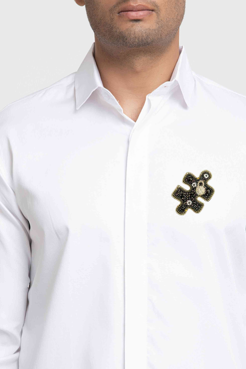 Riddle β White Hand Embroidered Giza Cotton Shirt
