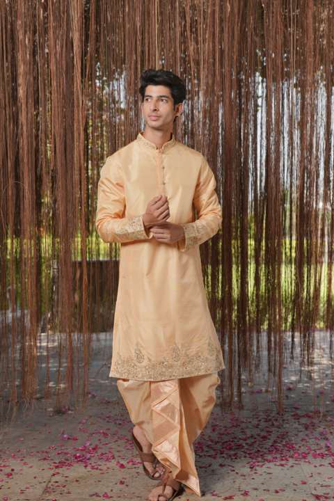 Sahara Kanjivaram — Copper Hand Embroidered Kanjivaram Pattu Silk Kurta Set