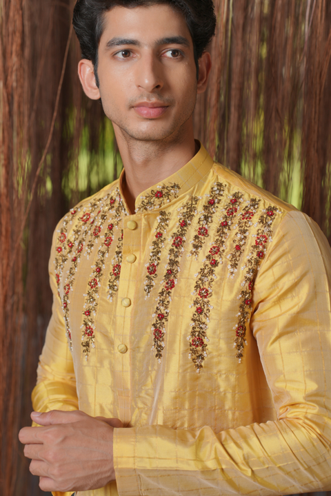 Swarna Kanjivaram — Golden Hand Embroidered Kanjivaram Pattu Silk Kurta Set