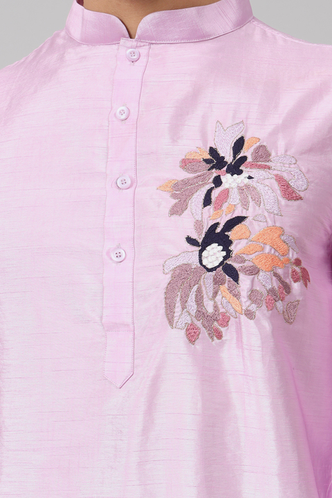 Lavie — Lavender Embroidered Semi Raw Silk Kurta
