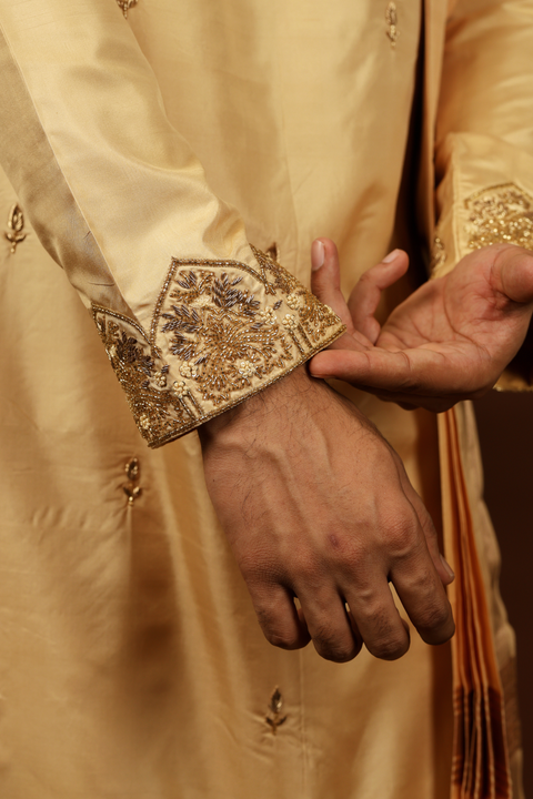Dorado — Rose Gold Hand Embroidered Pattu Kurta Set