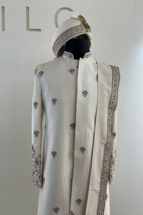 Crudo — Ivory Hand Embroidered Dupion Silk Sherwani Set