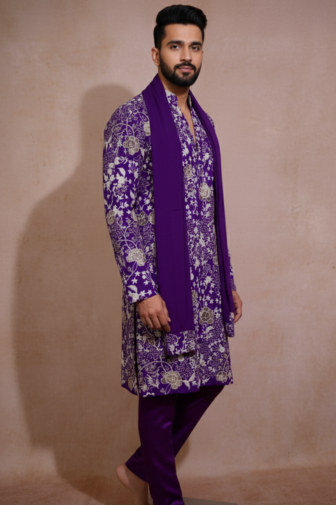 Rangam Royal — Purple Embroidered Cotton Blend Kurta