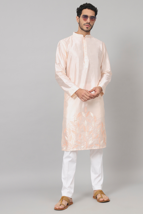 Abrikos β Peach Embroidered Semi Raw Silk Kurta